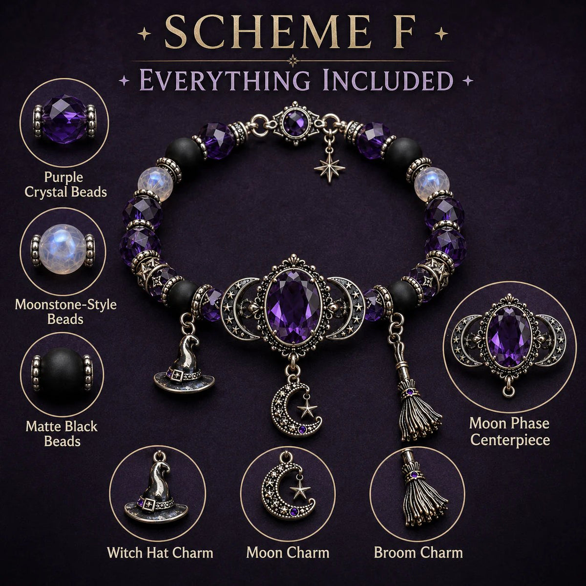 🔮 Armband mit Hexenkristall und Mondanhänger