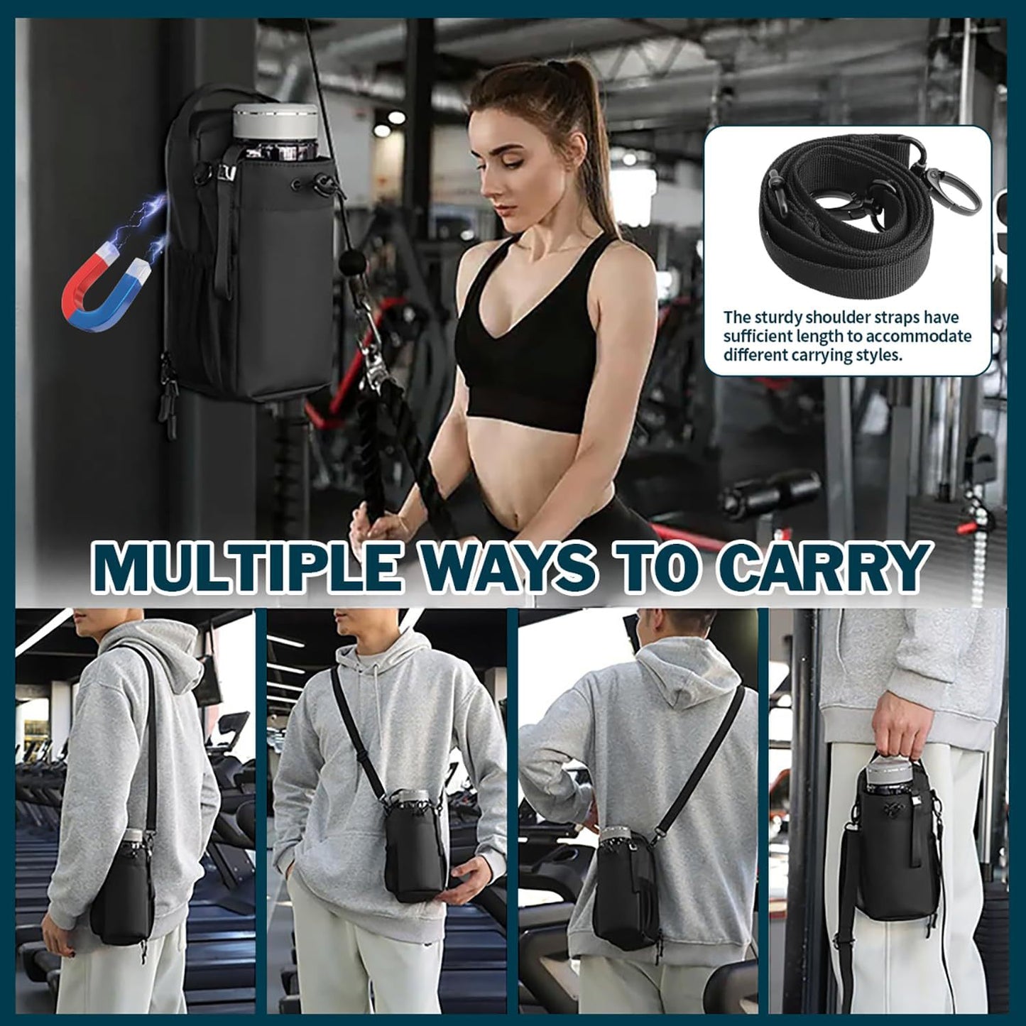 Magnetische Trinkflaschenhalter-Tasche | Umhängetasche für das Fitnessstudio – Halterung für Handy & Flasche für Outdoor-Sport, Laufen & Wandern