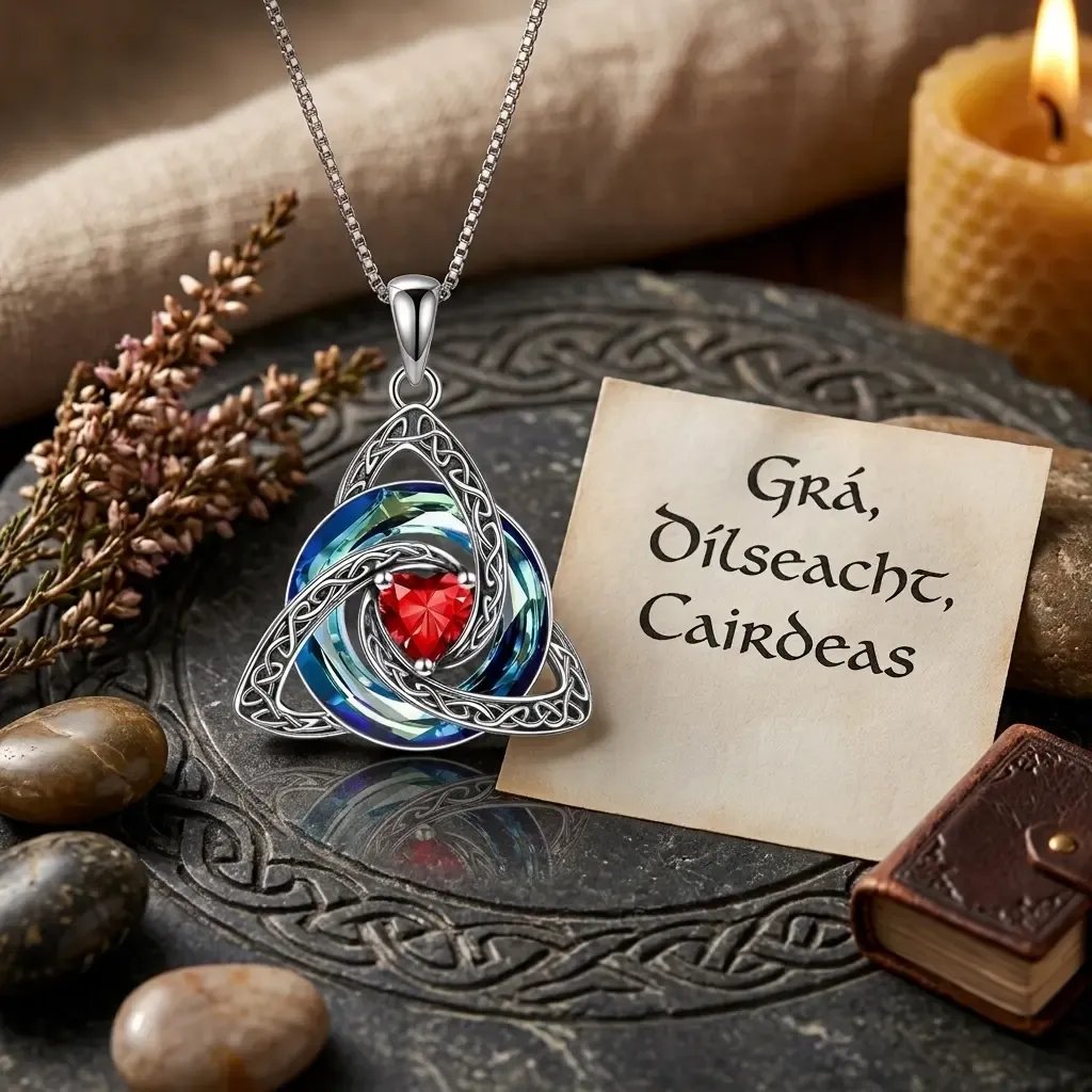 💎🔮 Halskette mit keltischem Triquetra-Knoten und Geburtsstein