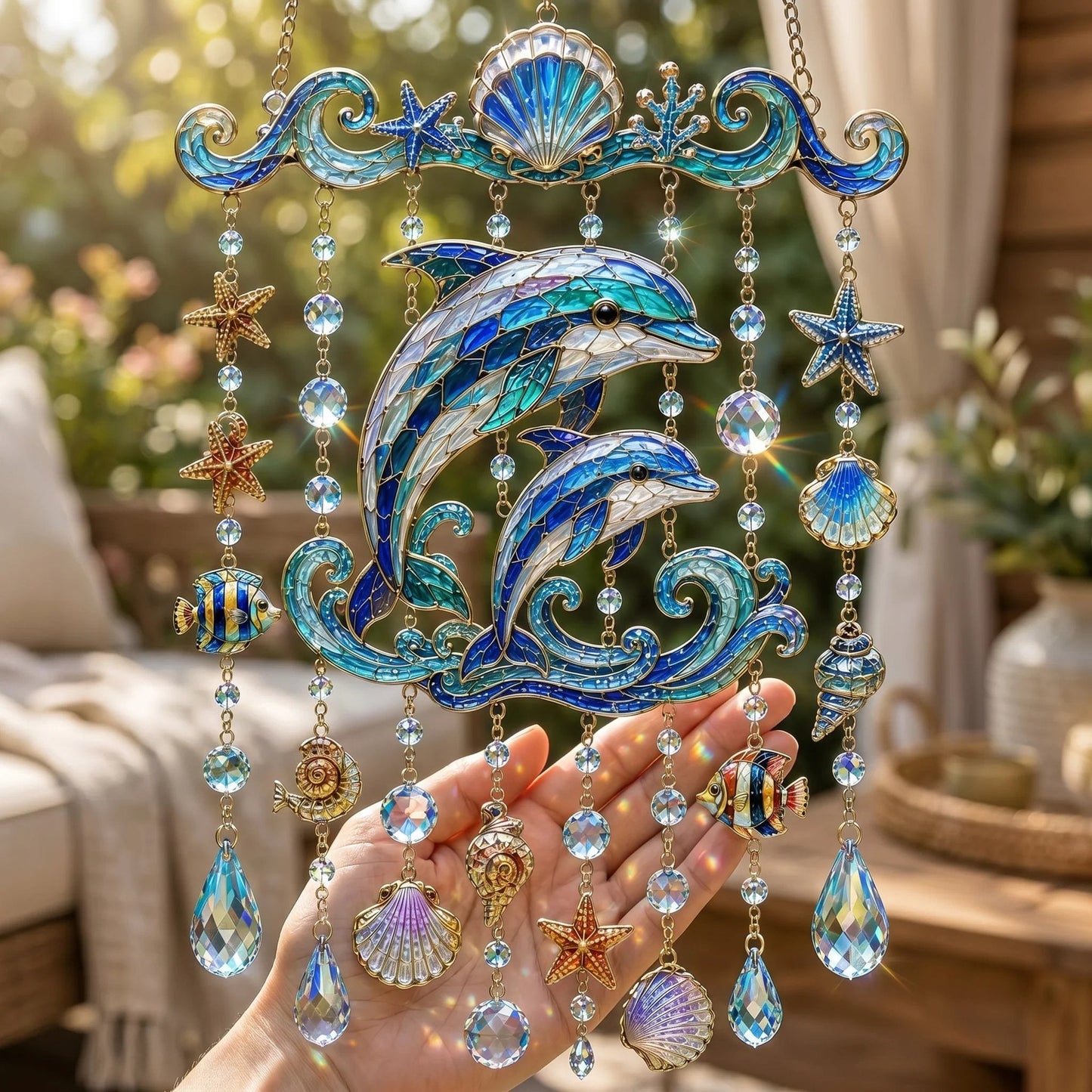 🔥🐋🐢🐬 Kristall-Windspiel im Meeres-Design – 🌊 Hol dir das Meeresleuchten in deinen Garten