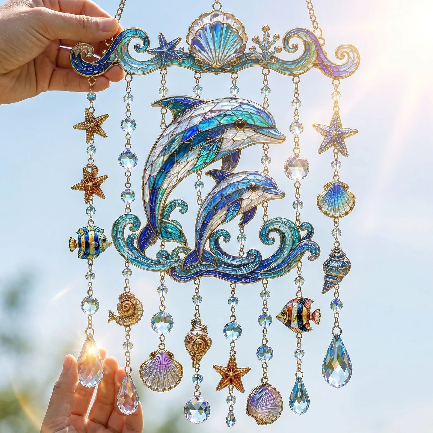 🔥🐋🐢🐬 Kristall-Windspiel im Meeres-Design – 🌊 Hol dir das Meeresleuchten in deinen Garten