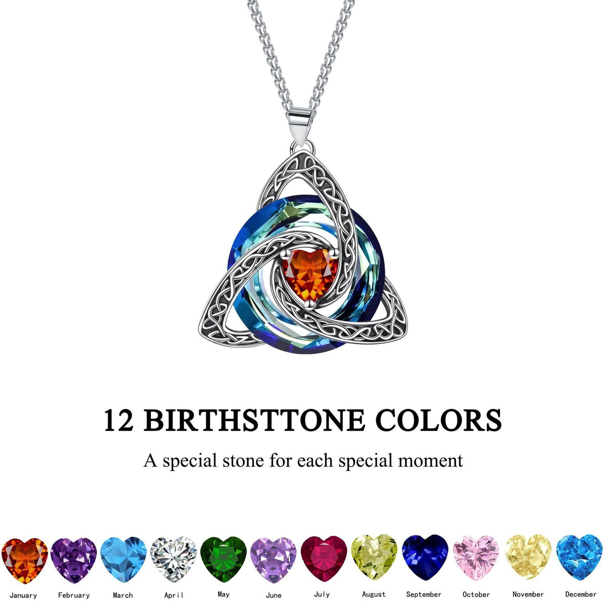 💎🔮 Halskette mit keltischem Triquetra-Knoten und Geburtsstein