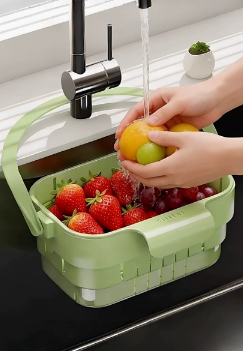 Einziehbares Hängesieb – Verdicktes Küchenspülensieb & Obst-/Gemüsewaschkorb