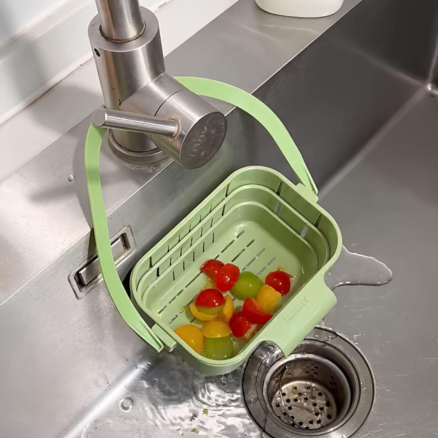 Einziehbares Hängesieb – Verdicktes Küchenspülensieb & Obst-/Gemüsewaschkorb