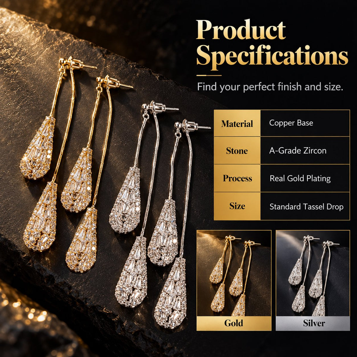 💎 Elegante Damenohrringe mit Zirkonia – beidseitig, tropfenförmig, mit Quasten
