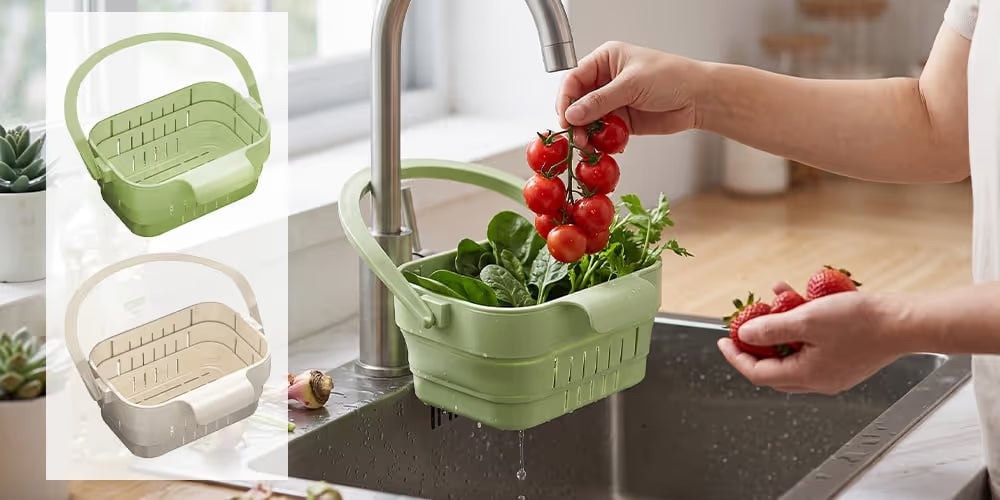 Einziehbares Hängesieb – Verdicktes Küchenspülensieb & Obst-/Gemüsewaschkorb