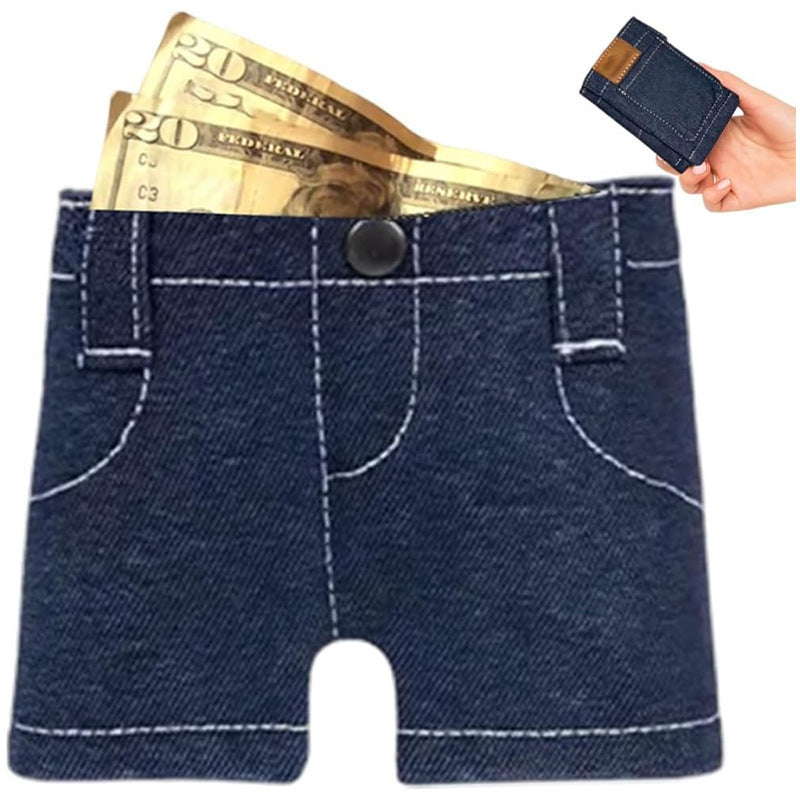 Witzige Mini-Geldbörse in Jeansform: Faltbarer Münz- und Geldscheinhalter / Kartenhalter – Ein persönlicher Begleiter für die Hosentasche