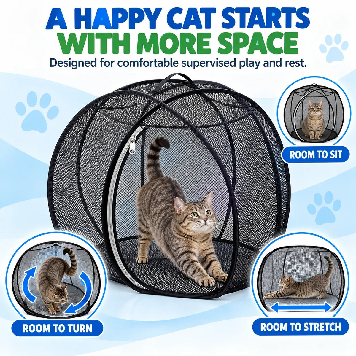 ⏳ Letzter Tag: 49 % Rabatt – 🐱 Pop-up-Spielgehege für Katzen | 81 cm (32 Zoll) großes, atmungsaktives Netzgehege für drinnen und draußen 🌿