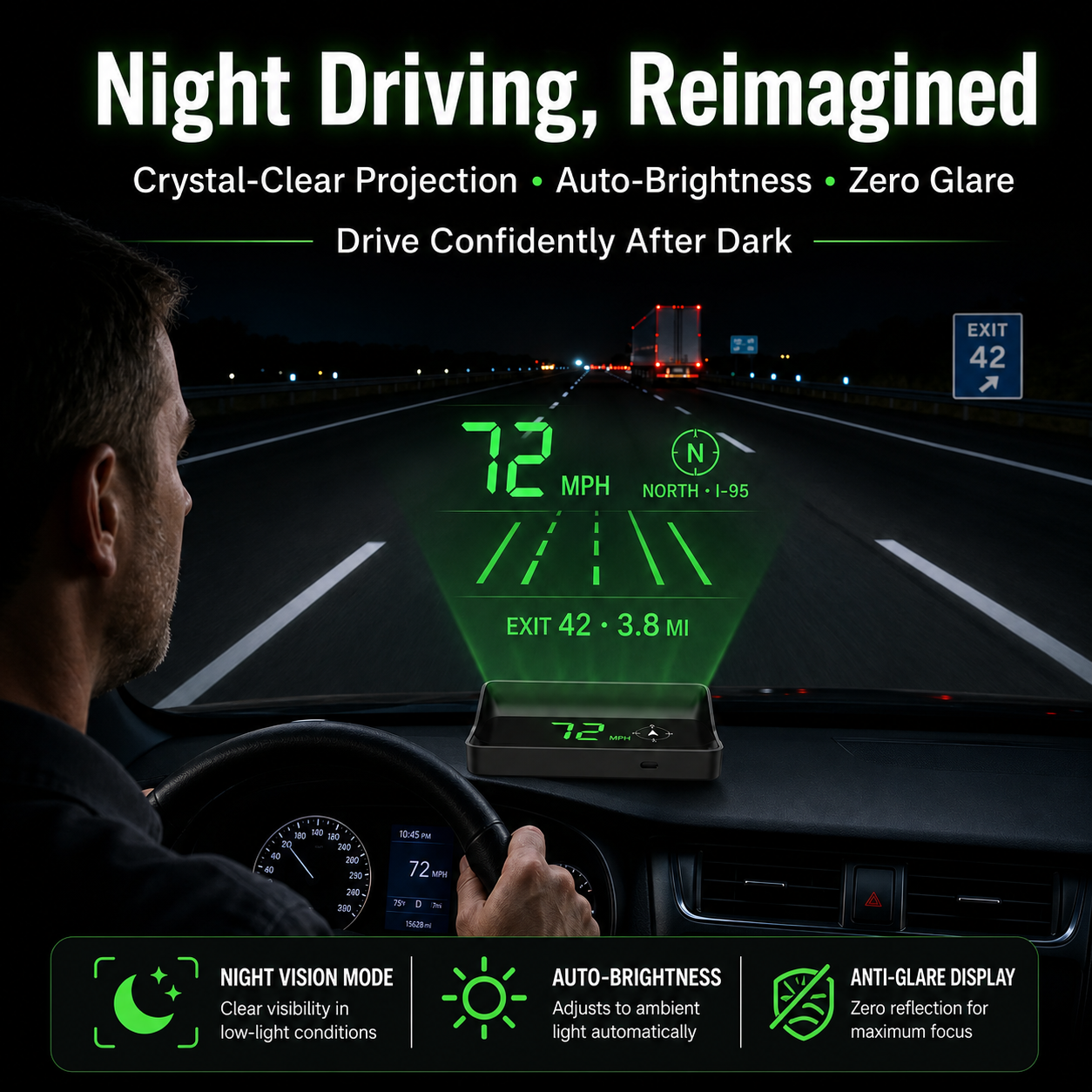 Head-Up-Display (HUD) – GPS für das Auto mit digitalem Tachometer