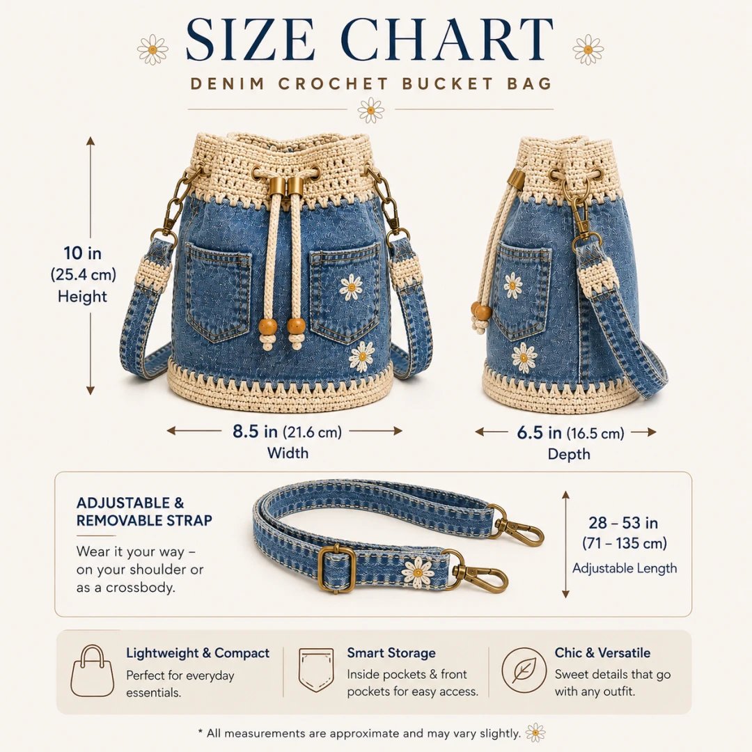 🔥Top-Angebot! 50 % Rabatt!✨👜Handgehäkelte Bucket Bag aus Denim