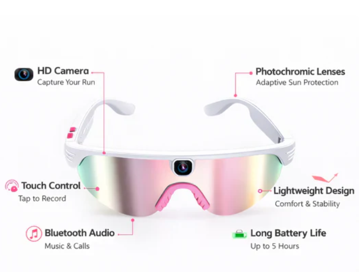 Intelligente KI-Brille | 8-MP-Kamera, 1200P-Videoaufnahme – Bluetooth-Anrufe und Musikwiedergabe für Outdoor-Sportarten wie Radfahren