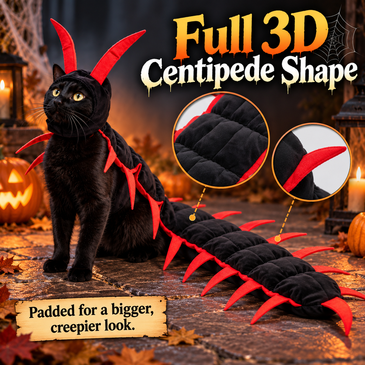 🎃 Gruselig-süßes Halloween-Kostüm „Tausendfüßler“ – 3D-Krabbel-Outfit für Hunde & Katzen 🐾