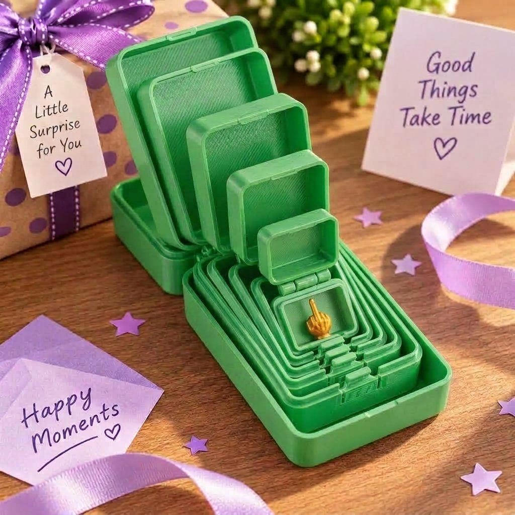 🎁 6-lagige Scherz- und Überraschungs-Geschenkbox | Wähle deine Überraschung: Mittelfinger, Spinne oder die Zahl 67