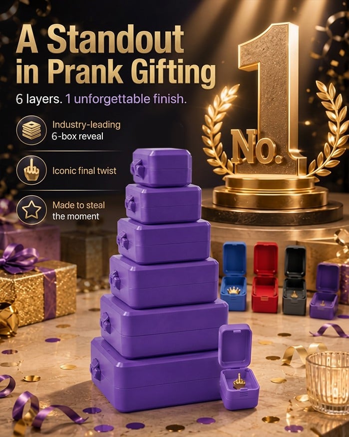 🎁 6-lagige Scherz- und Überraschungs-Geschenkbox | Wähle deine Überraschung: Mittelfinger, Spinne oder die Zahl 67