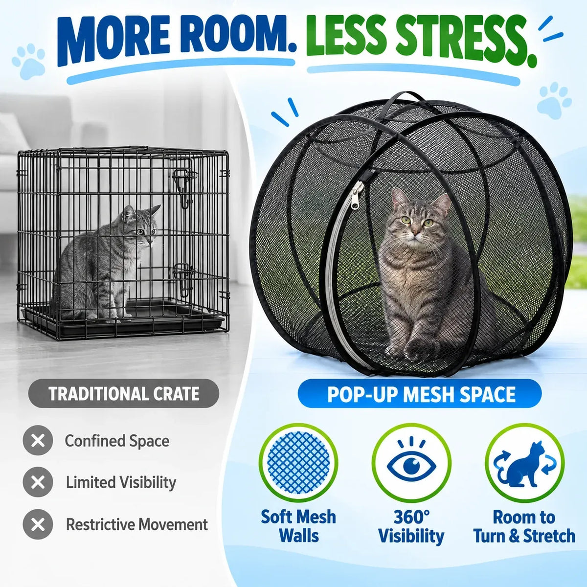 ⏳ Letzter Tag: 49 % Rabatt – 🐱 Pop-up-Spielgehege für Katzen | 81 cm (32 Zoll) großes, atmungsaktives Netzgehege für drinnen und draußen 🌿