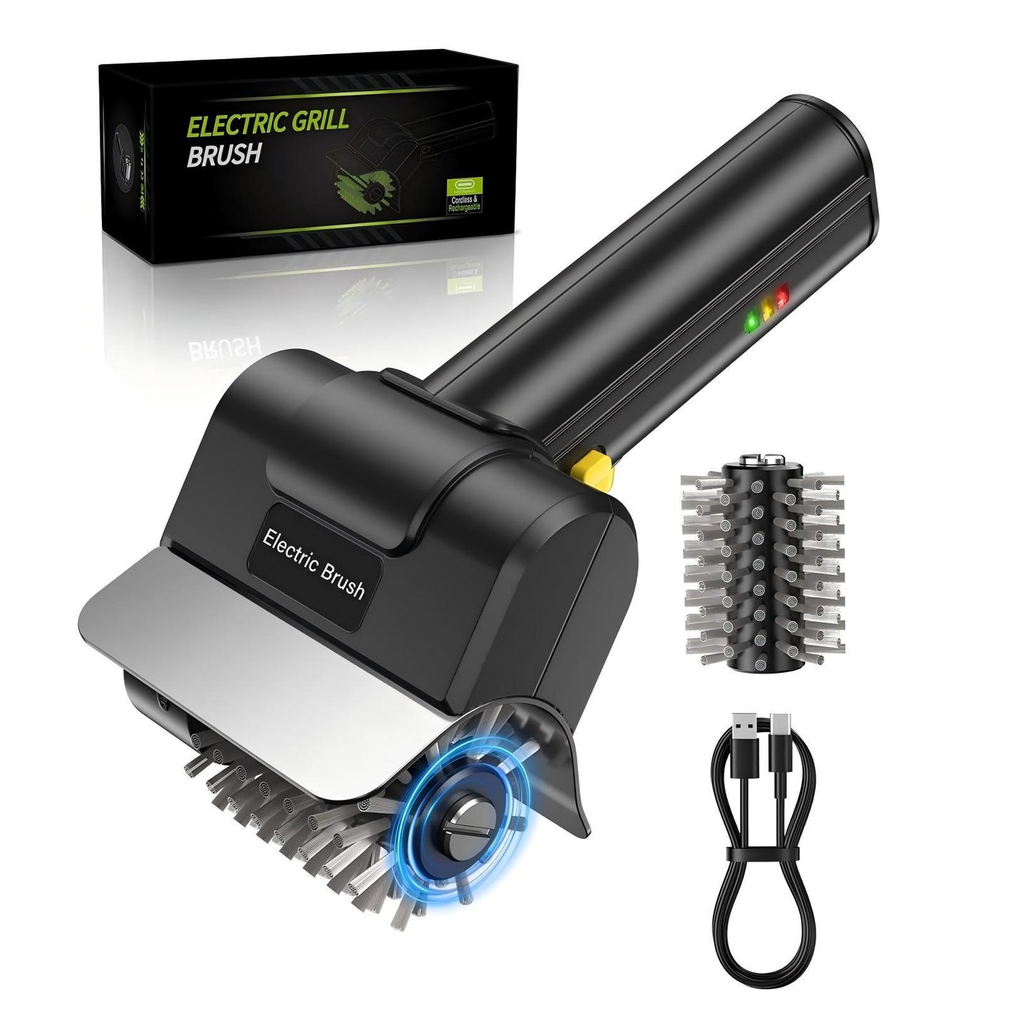 Elektrische Grillreinigungsbürste | Drahtbürste aus Edelstahl – Kraftvoller Schrubber für Grillroste, Rostentferner & Grillzubehör für den Außenbereich