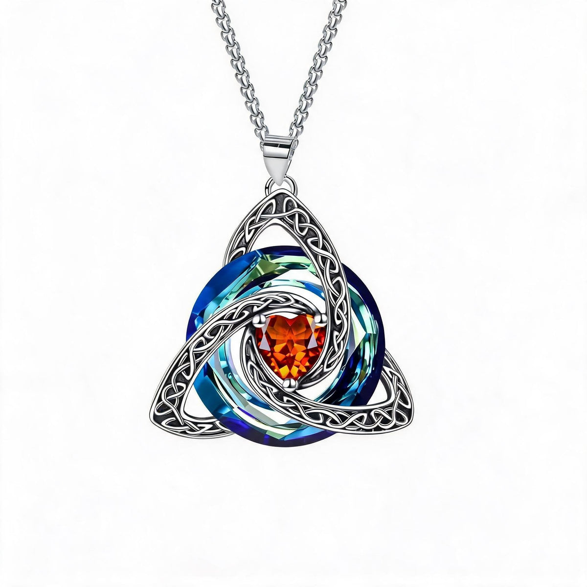 💎🔮 Halskette mit keltischem Triquetra-Knoten und Geburtsstein