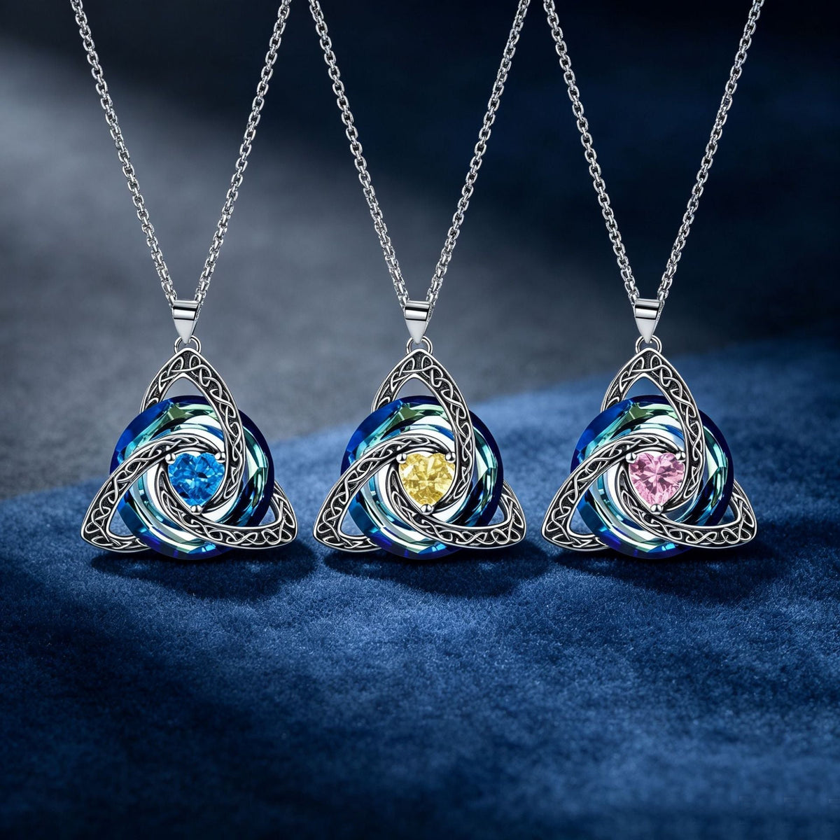 💎🔮 Halskette mit keltischem Triquetra-Knoten und Geburtsstein