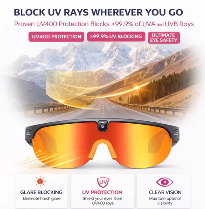 Intelligente KI-Brille | 8-MP-Kamera, 1200P-Videoaufnahme – Bluetooth-Anrufe und Musikwiedergabe für Outdoor-Sportarten wie Radfahren