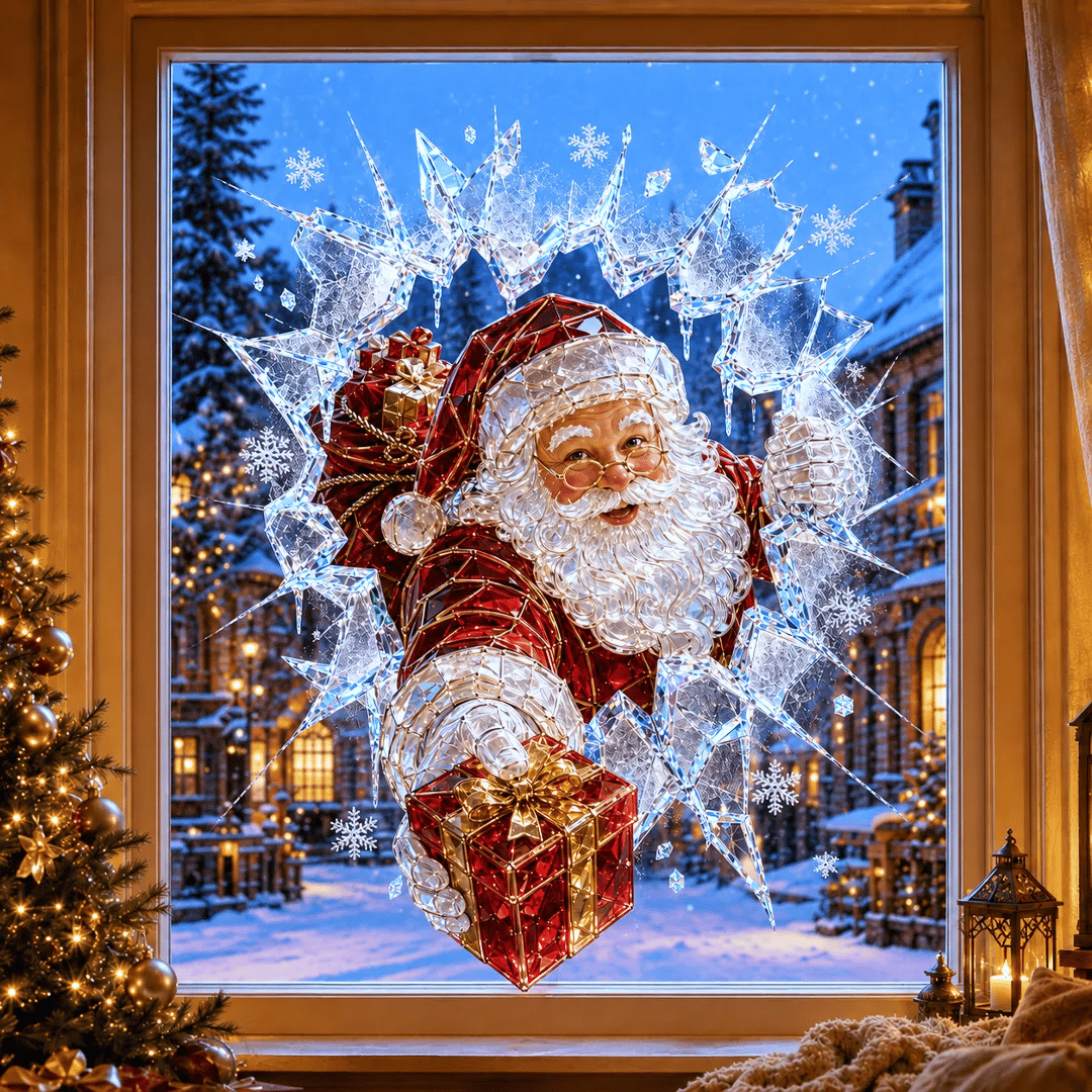 🔥SUPER-ANGEBOT: 49 % RABATT✨🎄Fensteraufkleber „Kristall-Einbruch“ zu Weihnachten – 3D-Fensterdeko mit Splitterglas-Optik