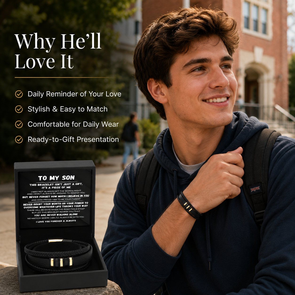 🖤Für meinen Sohn – Geflochtenes Armband-Set „Never Walk Alone“