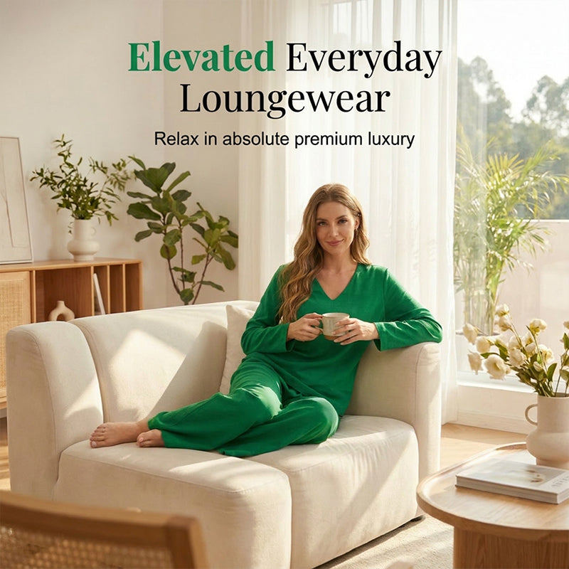 ✨ NEU! Damen-Loungewear-Set mit V-Ausschnitt und weitem Bein