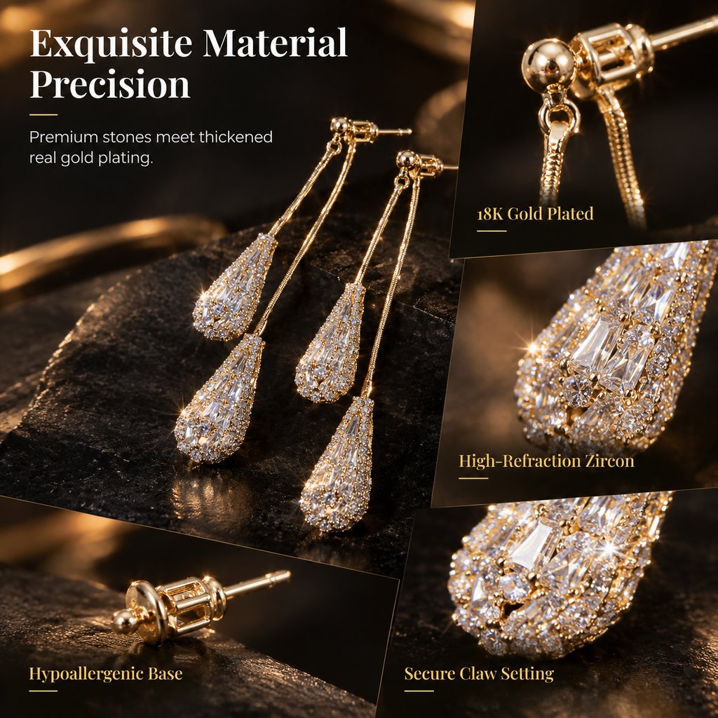 💎 Elegante Damenohrringe mit Zirkonia – beidseitig, tropfenförmig, mit Quasten