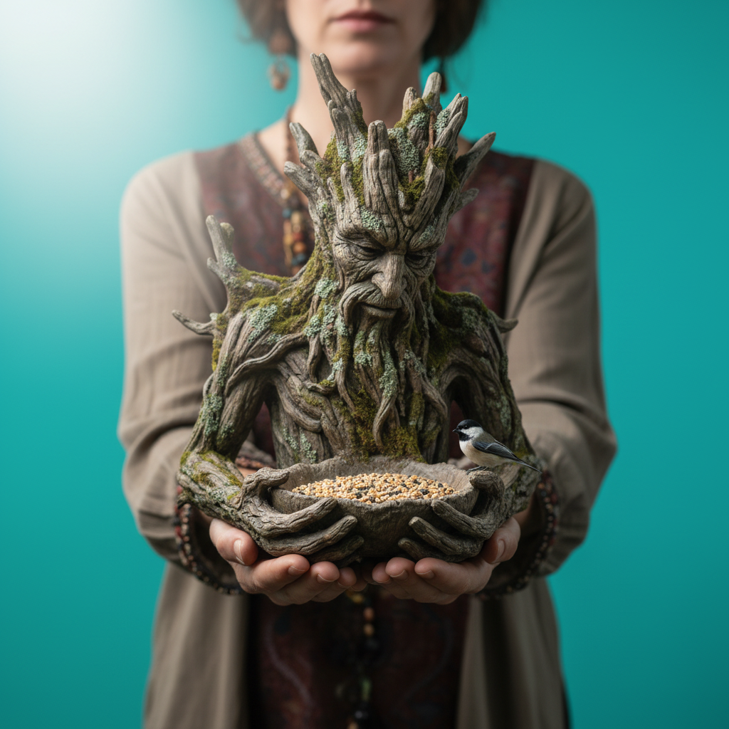 🌳 Das stille Angebot – Eine in einen Baum integrierte Vogelfutter-Skulptur