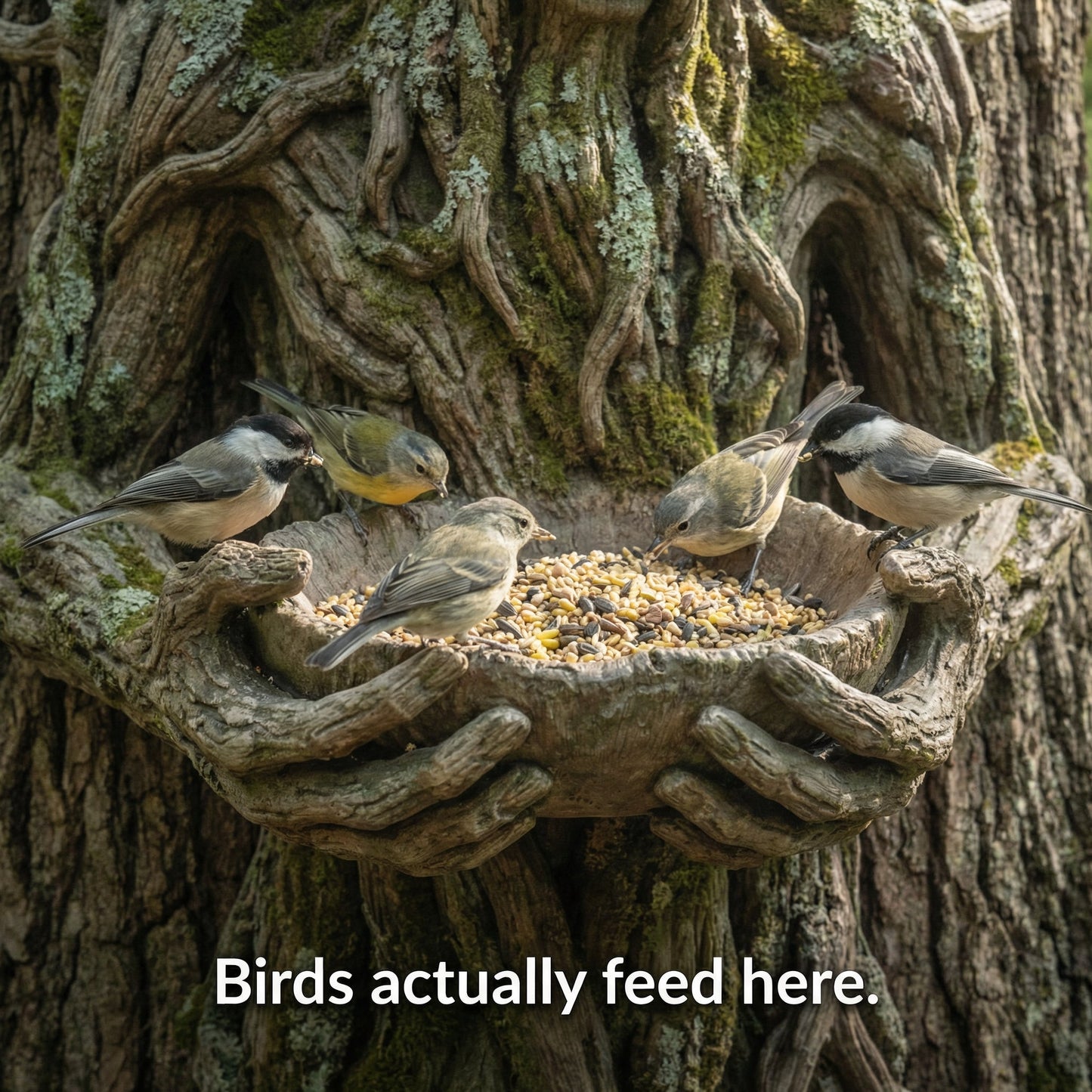 🌳 Das stille Angebot – Eine in einen Baum integrierte Vogelfutter-Skulptur