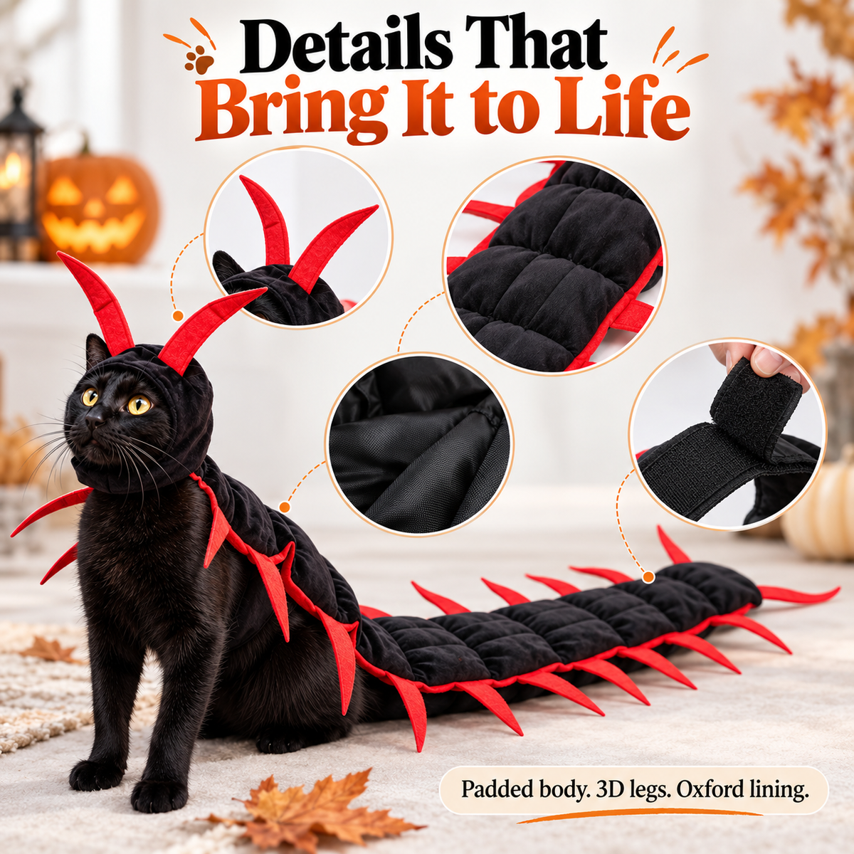 🎃 Gruselig-süßes Halloween-Kostüm „Tausendfüßler“ – 3D-Krabbel-Outfit für Hunde & Katzen 🐾