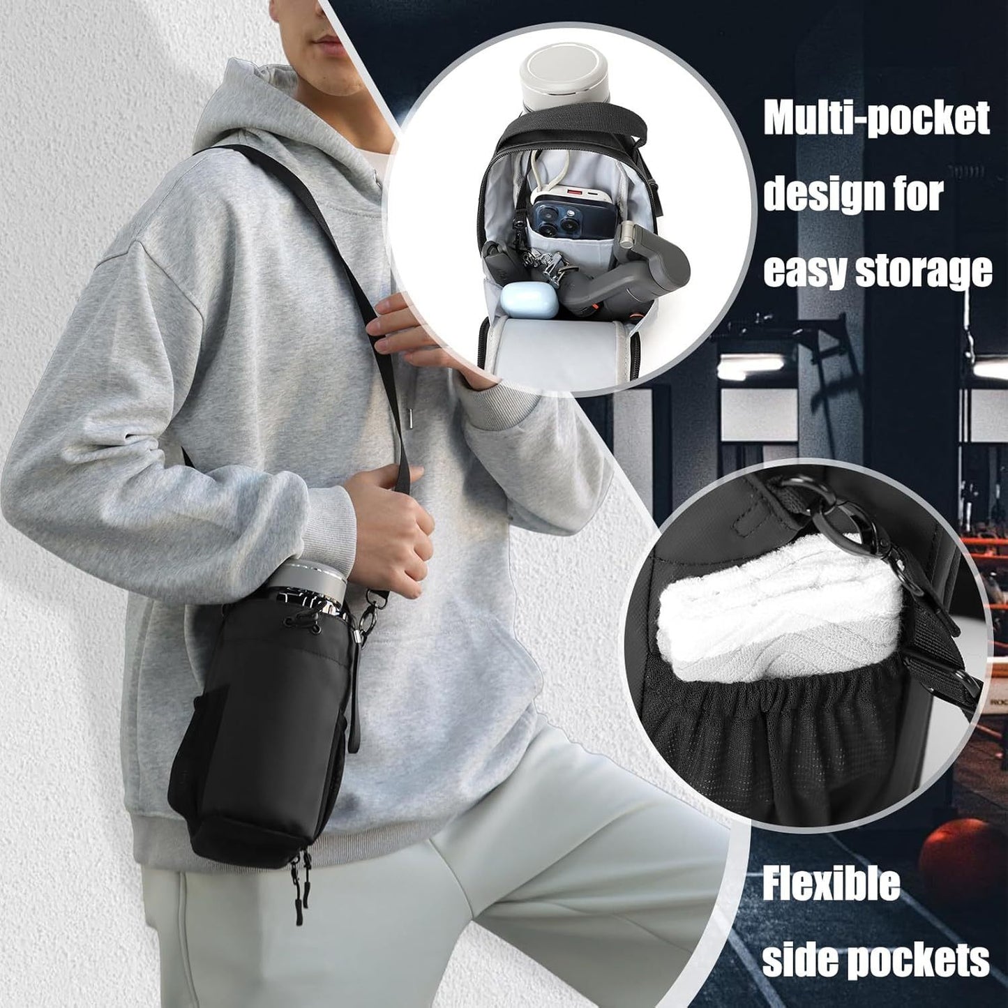 Magnetische Trinkflaschenhalter-Tasche | Umhängetasche für das Fitnessstudio – Halterung für Handy & Flasche für Outdoor-Sport, Laufen & Wandern