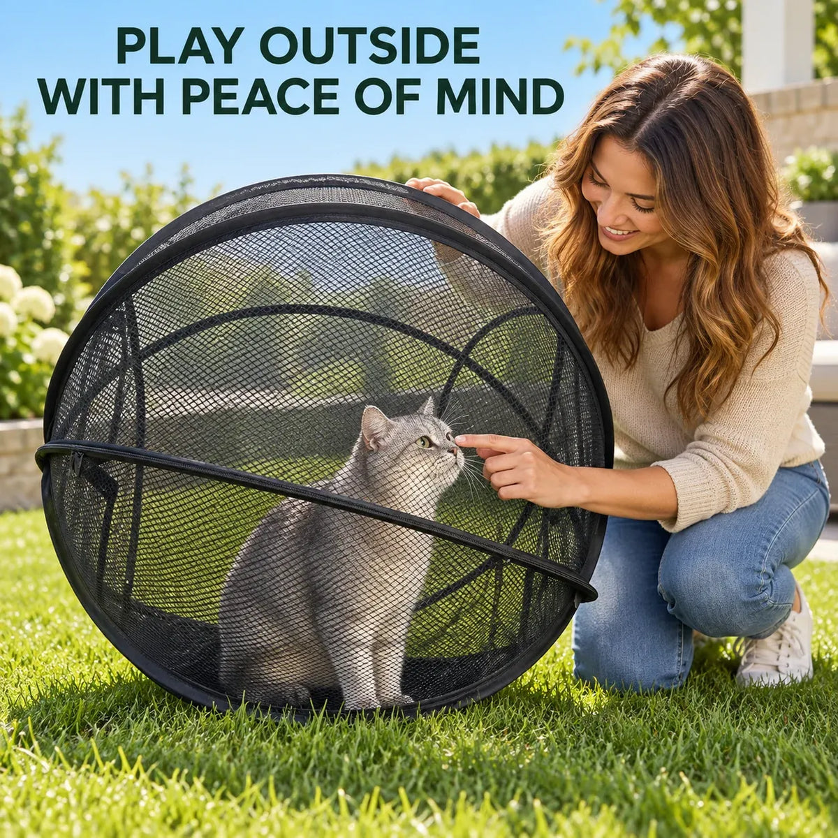 ⏳ Letzter Tag: 49 % Rabatt – 🐱 Pop-up-Spielgehege für Katzen | 81 cm (32 Zoll) großes, atmungsaktives Netzgehege für drinnen und draußen 🌿
