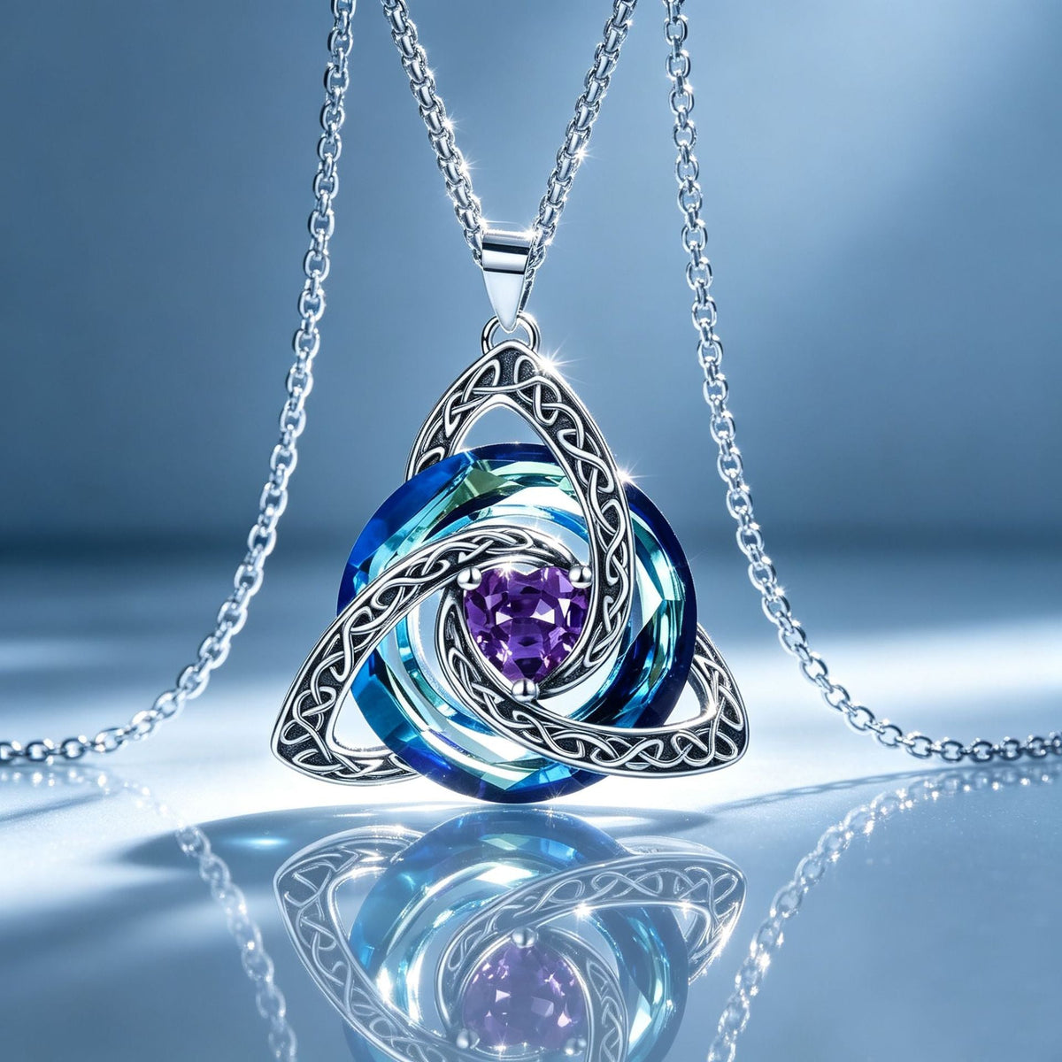 💎🔮 Halskette mit keltischem Triquetra-Knoten und Geburtsstein