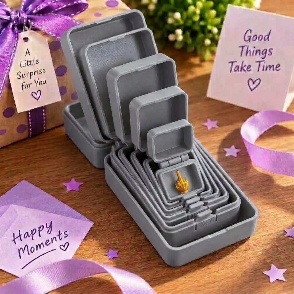 🎁 6-lagige Scherz- und Überraschungs-Geschenkbox | Wähle deine Überraschung: Mittelfinger, Spinne oder die Zahl 67