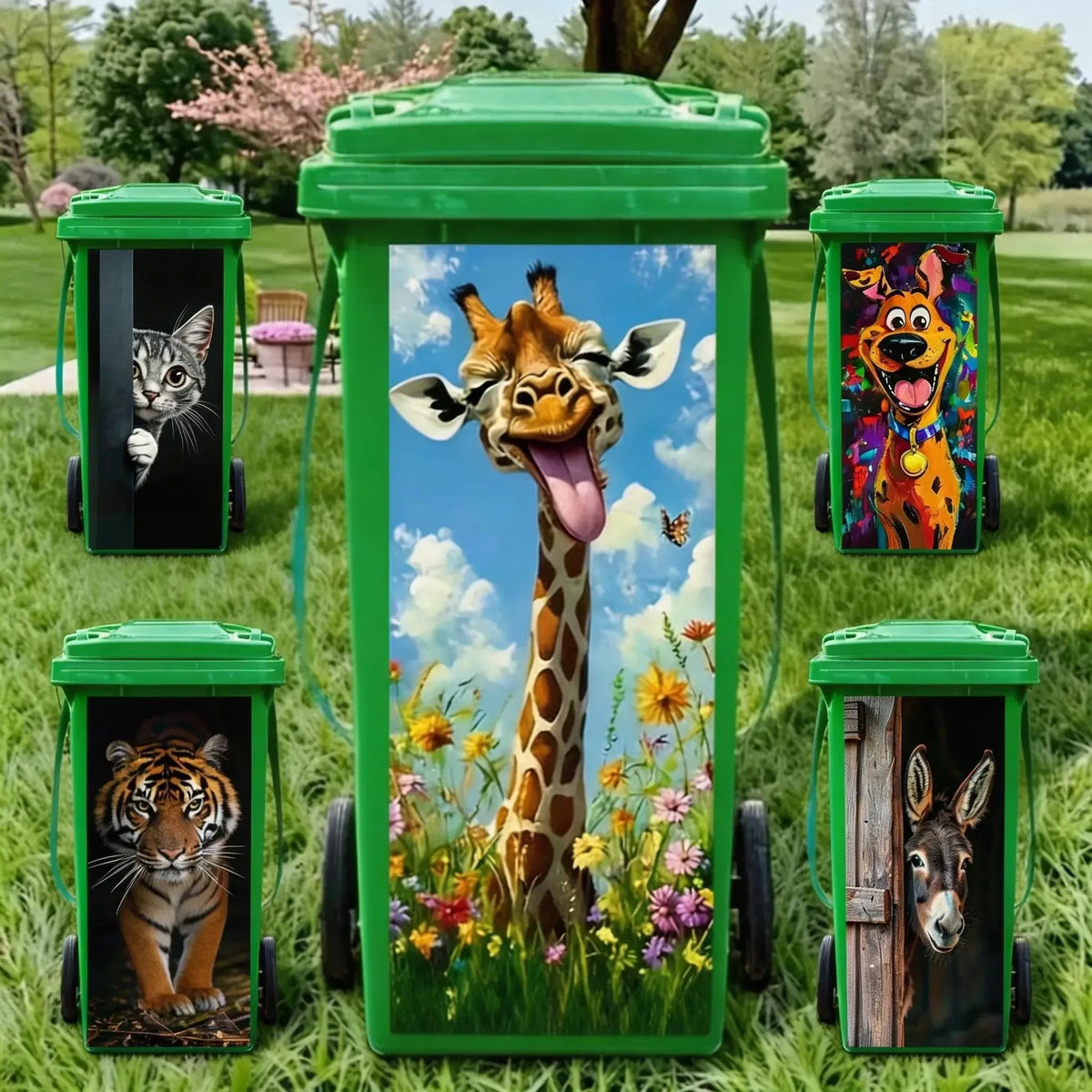 🦒🐯 Kreativer Mülleimeraufkleber mit farbenfrohem Cartoon-Motiv ✨
