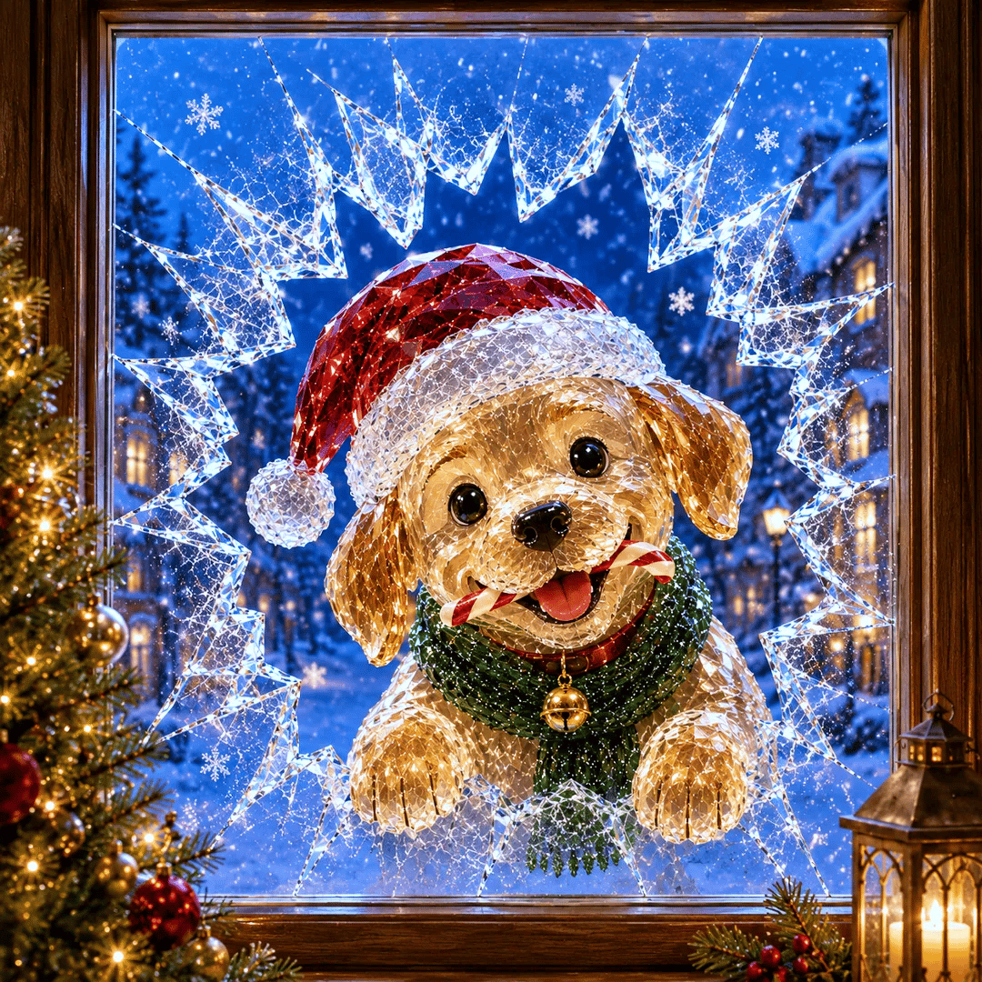 🔥SUPER-ANGEBOT: 49 % RABATT✨🎄Fensteraufkleber „Kristall-Einbruch“ zu Weihnachten – 3D-Fensterdeko mit Splitterglas-Optik