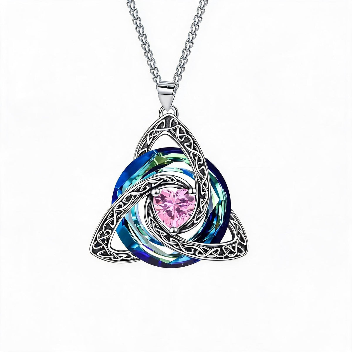 💎🔮 Halskette mit keltischem Triquetra-Knoten und Geburtsstein