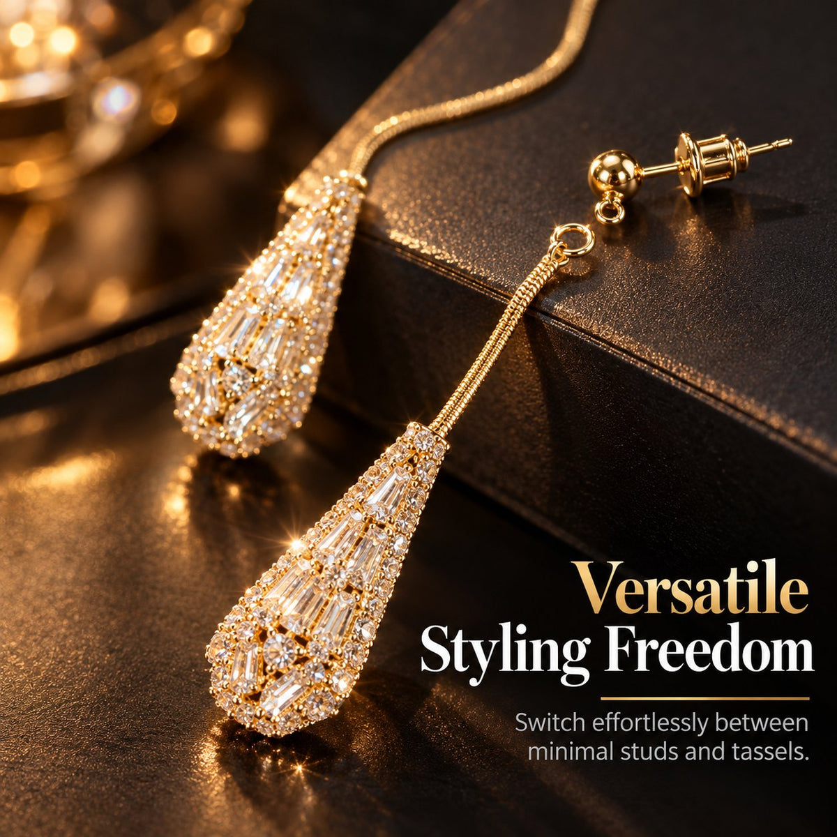 💎 Elegante Damenohrringe mit Zirkonia – beidseitig, tropfenförmig, mit Quasten