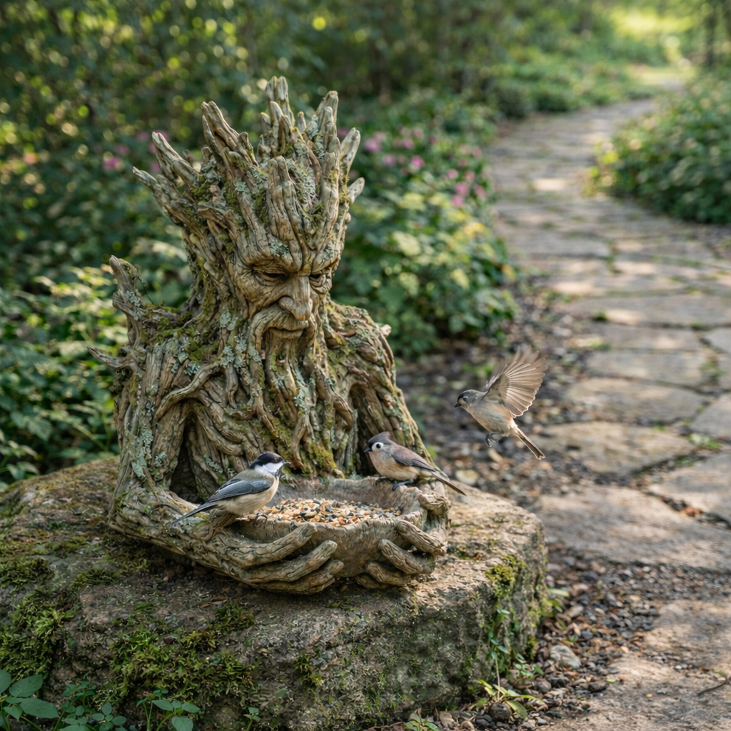 🌳 Das stille Angebot – Eine in einen Baum integrierte Vogelfutter-Skulptur
