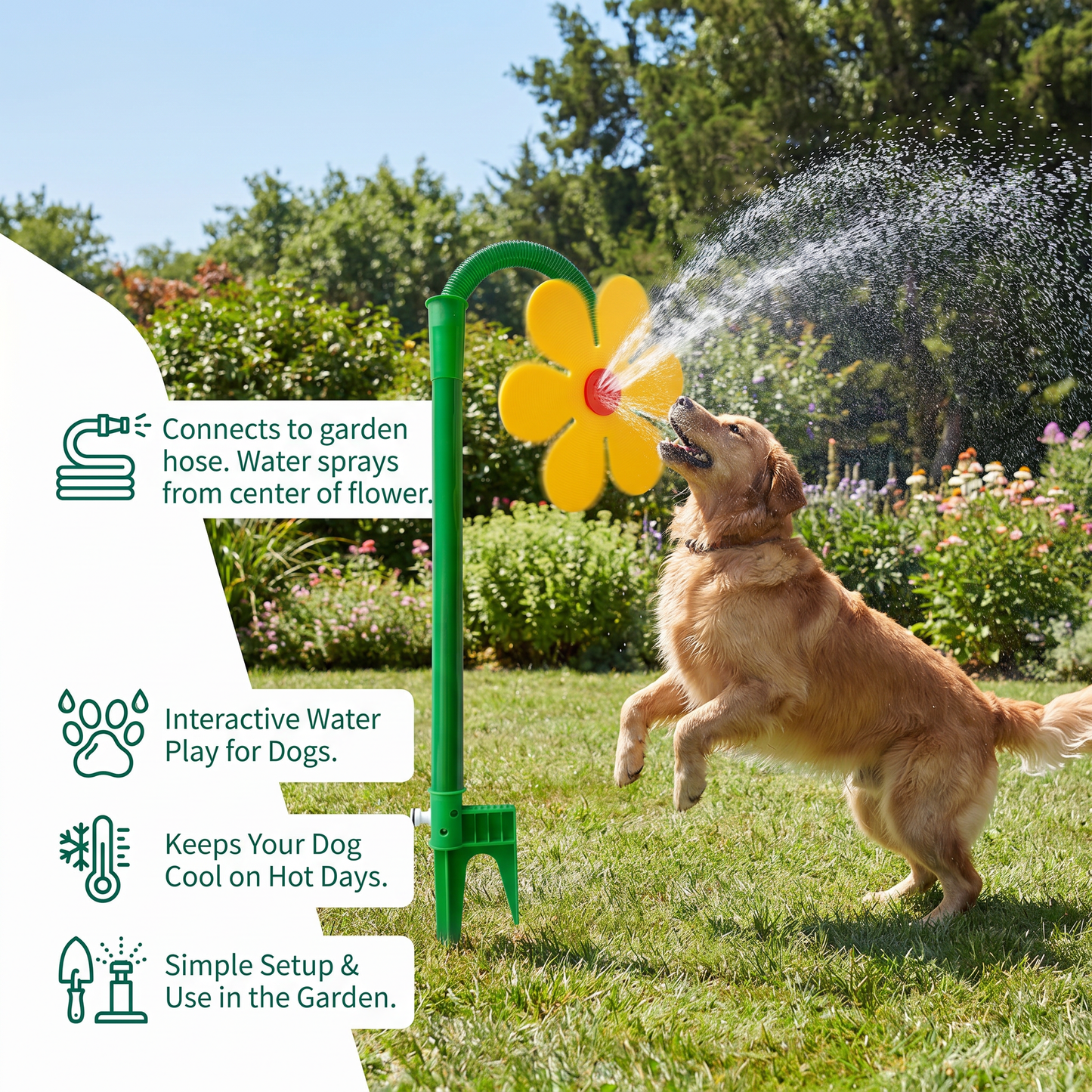 Rotierender Sonnenblumen-Sprinkler für Hunde