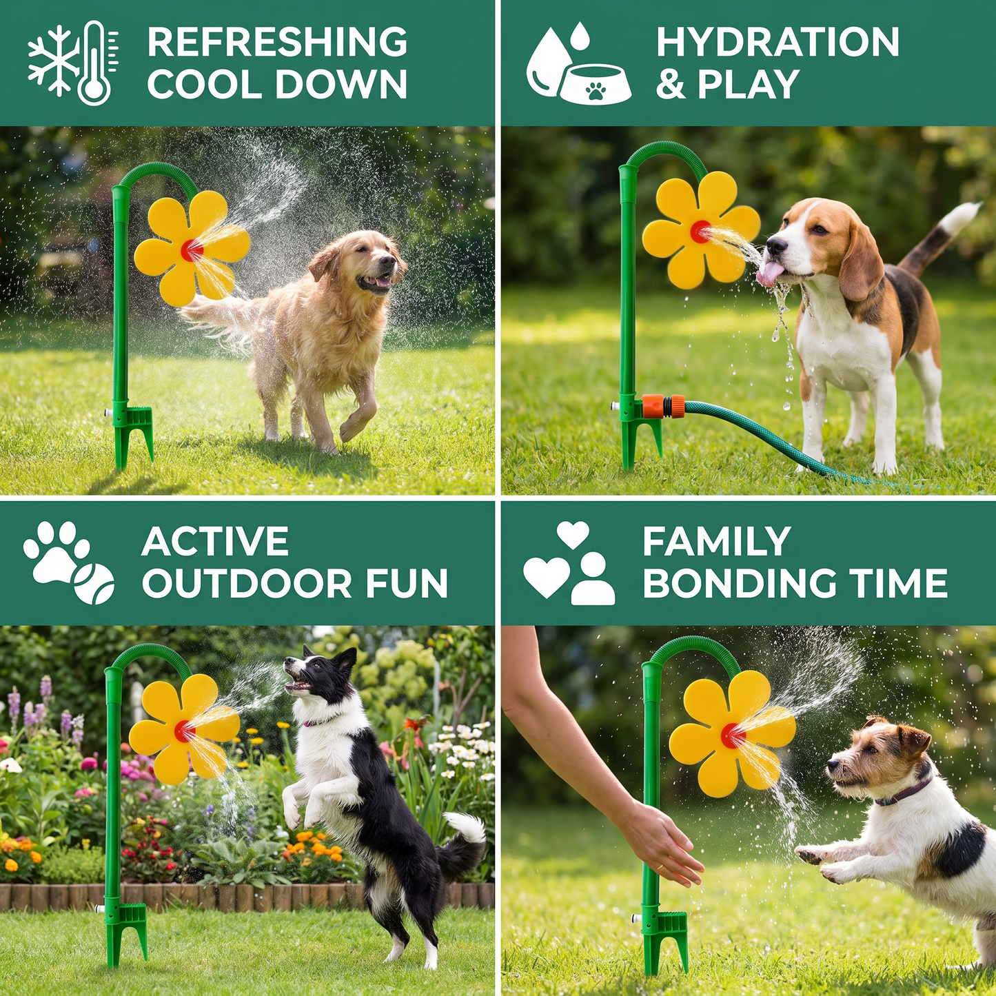 Rotierender Sonnenblumen-Sprinkler für Hunde
