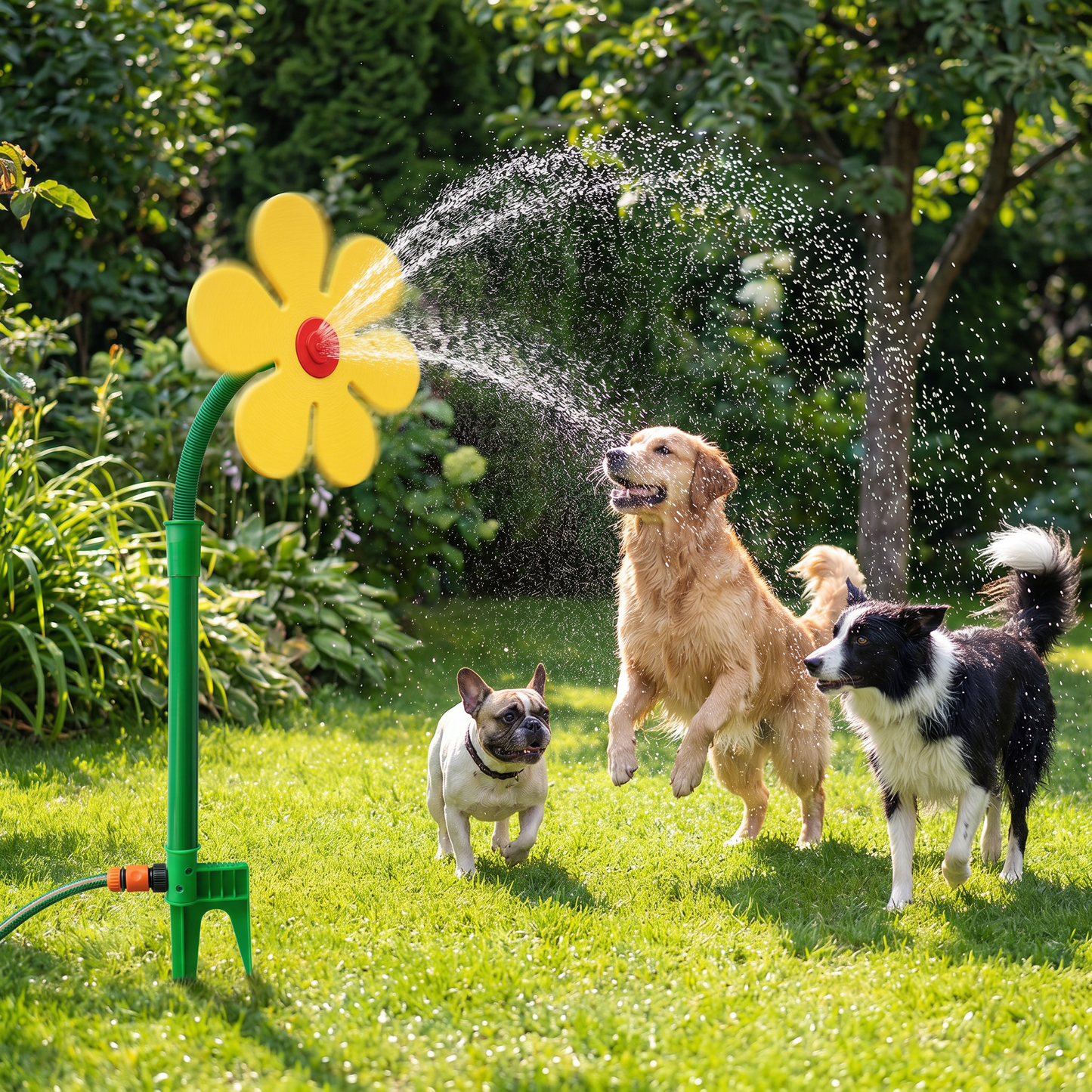 Rotierender Sonnenblumen-Sprinkler für Hunde