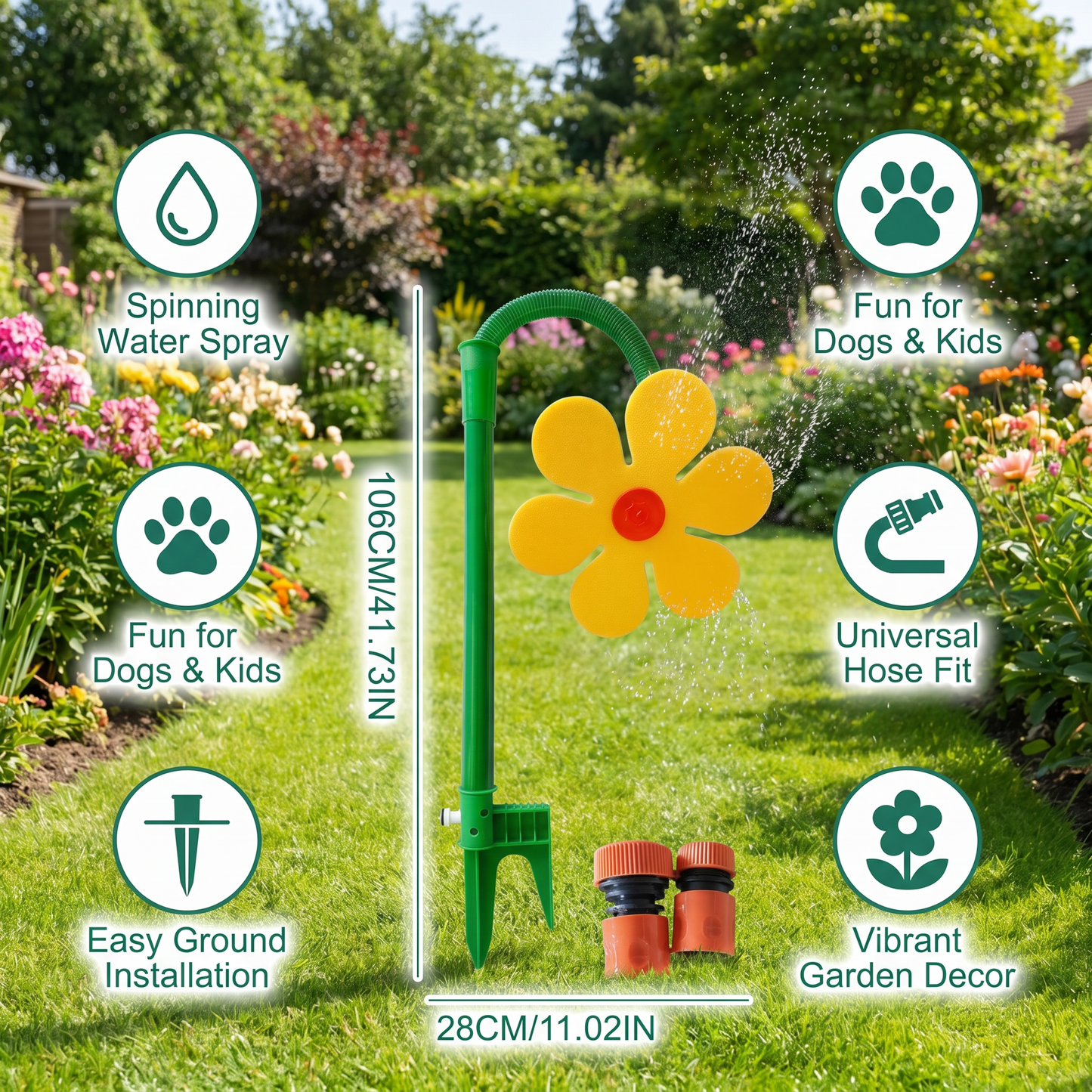 Rotierender Sonnenblumen-Sprinkler für Hunde