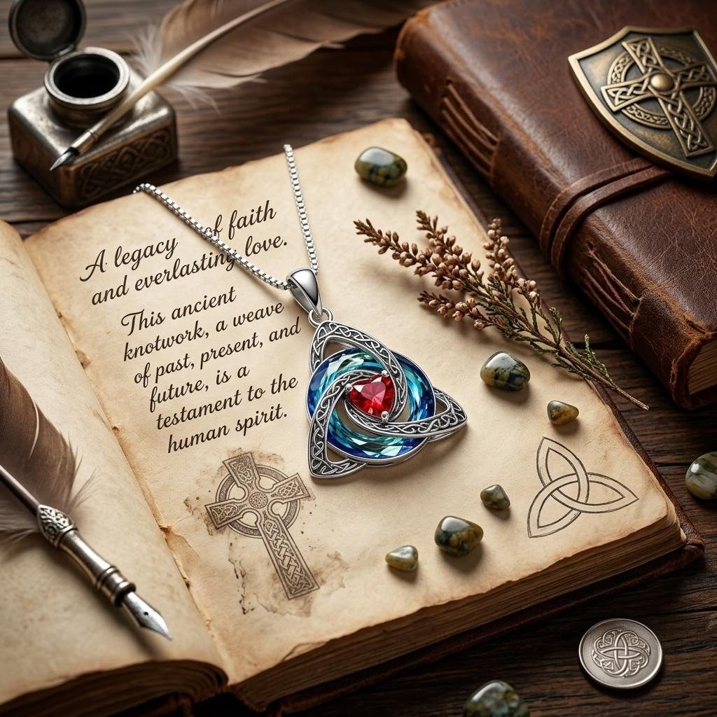 💎🔮 Halskette mit keltischem Triquetra-Knoten und Geburtsstein