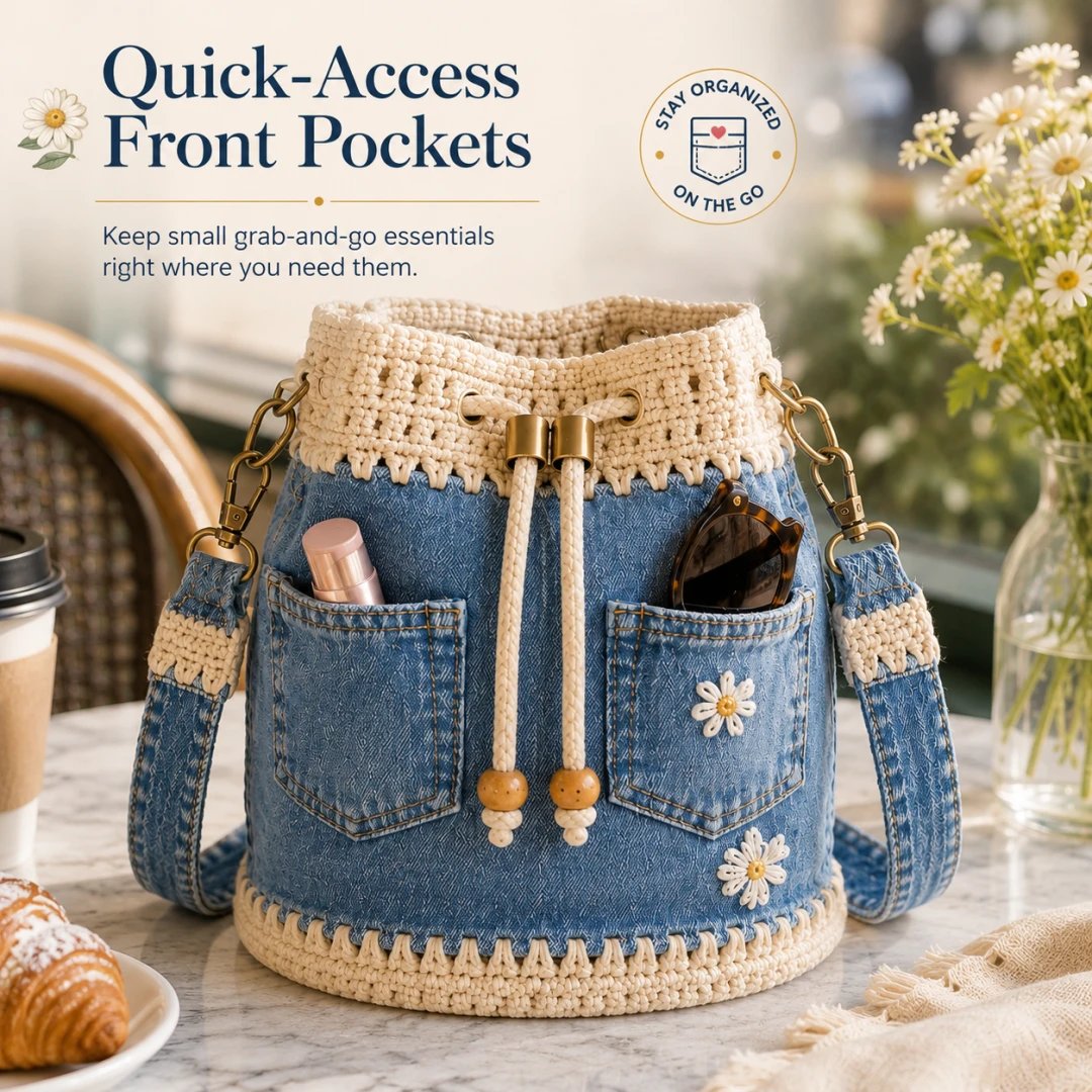 🔥Top-Angebot! 50 % Rabatt!✨👜Handgehäkelte Bucket Bag aus Denim