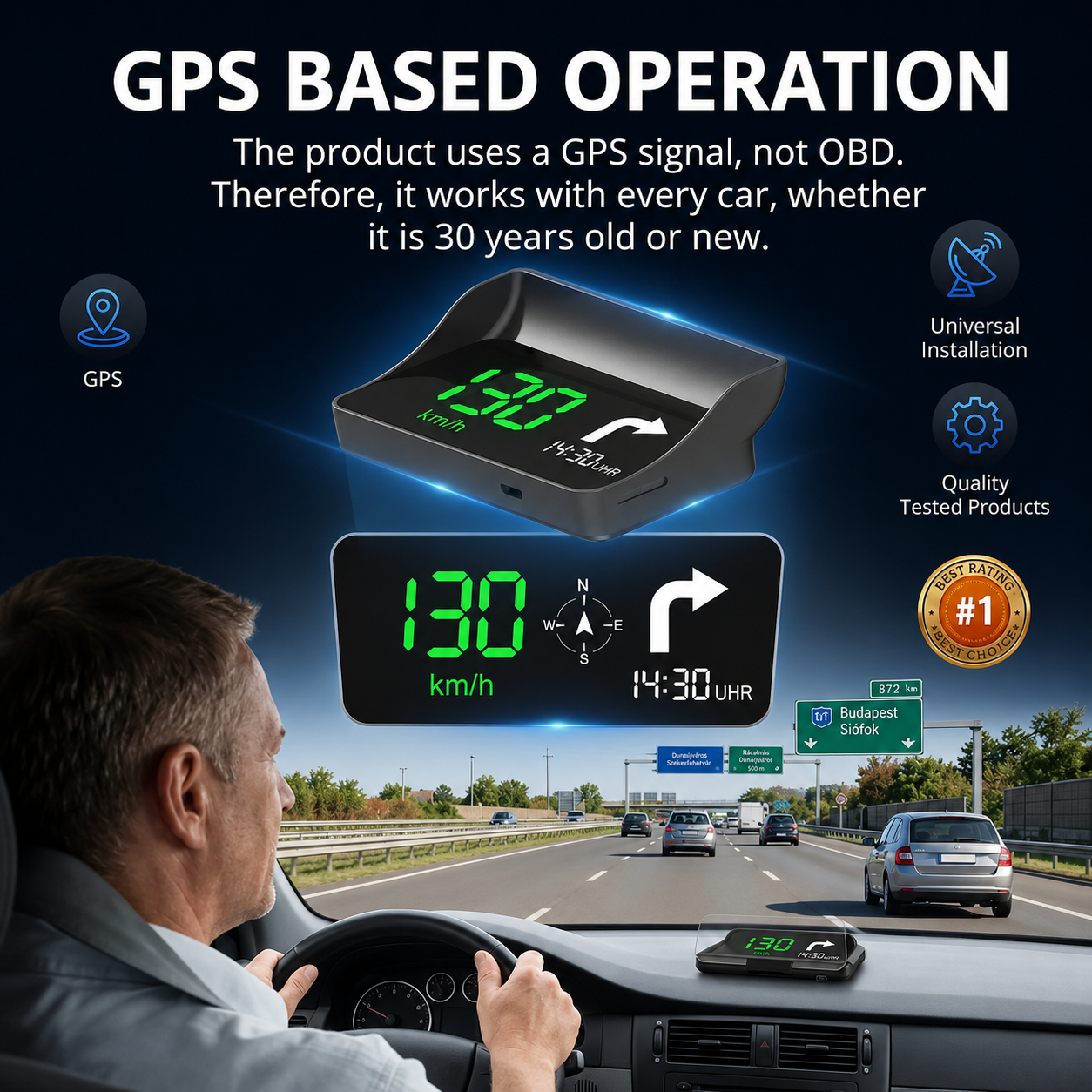 Head-Up-Display (HUD) – GPS für das Auto mit digitalem Tachometer