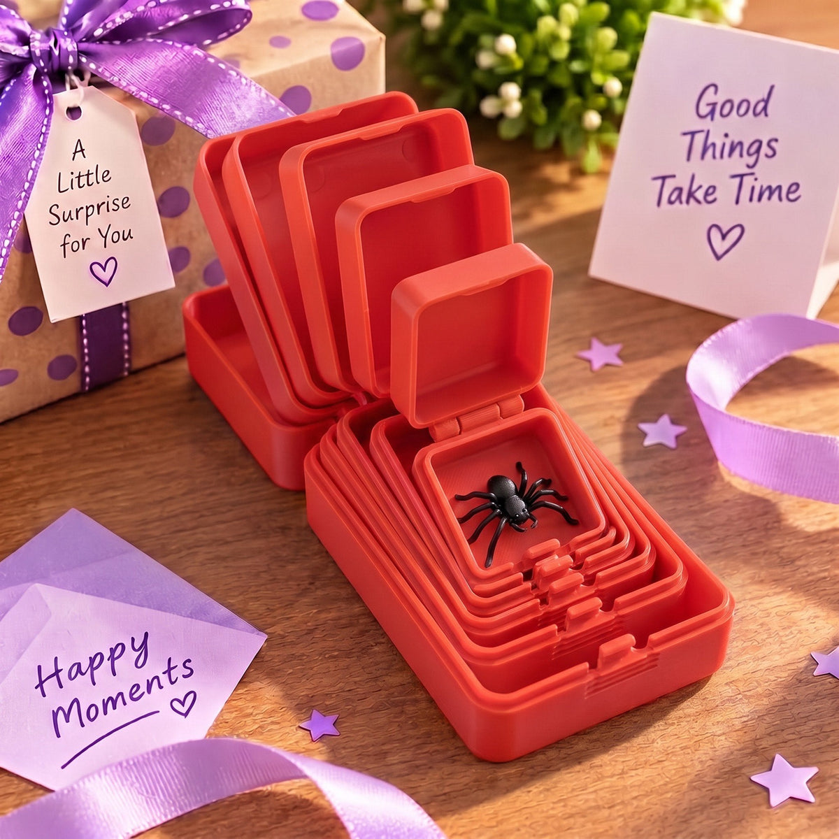 🎁 6-lagige Scherz- und Überraschungs-Geschenkbox | Wähle deine Überraschung: Mittelfinger, Spinne oder die Zahl 67