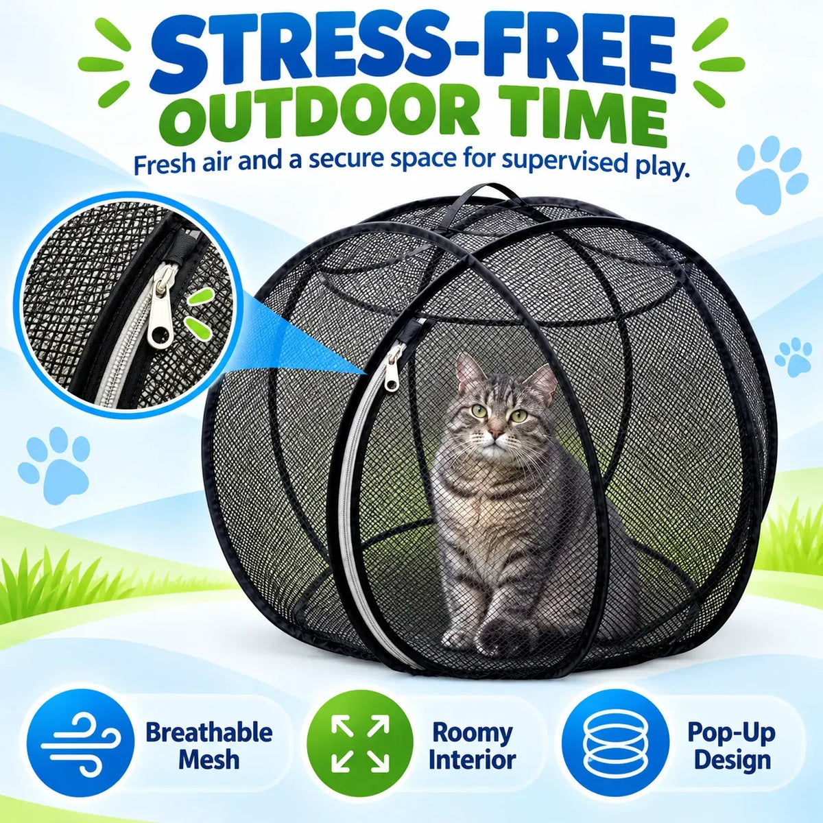 ⏳ Letzter Tag: 49 % Rabatt – 🐱 Pop-up-Spielgehege für Katzen | 81 cm (32 Zoll) großes, atmungsaktives Netzgehege für drinnen und draußen 🌿