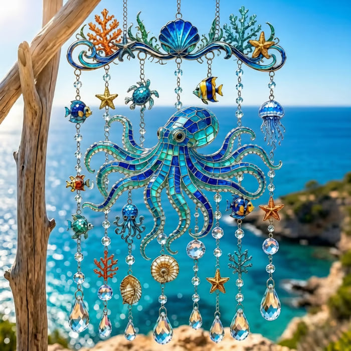 🔥🐋🐢🐬 Kristall-Windspiel im Meeres-Design – 🌊 Hol dir das Meeresleuchten in deinen Garten