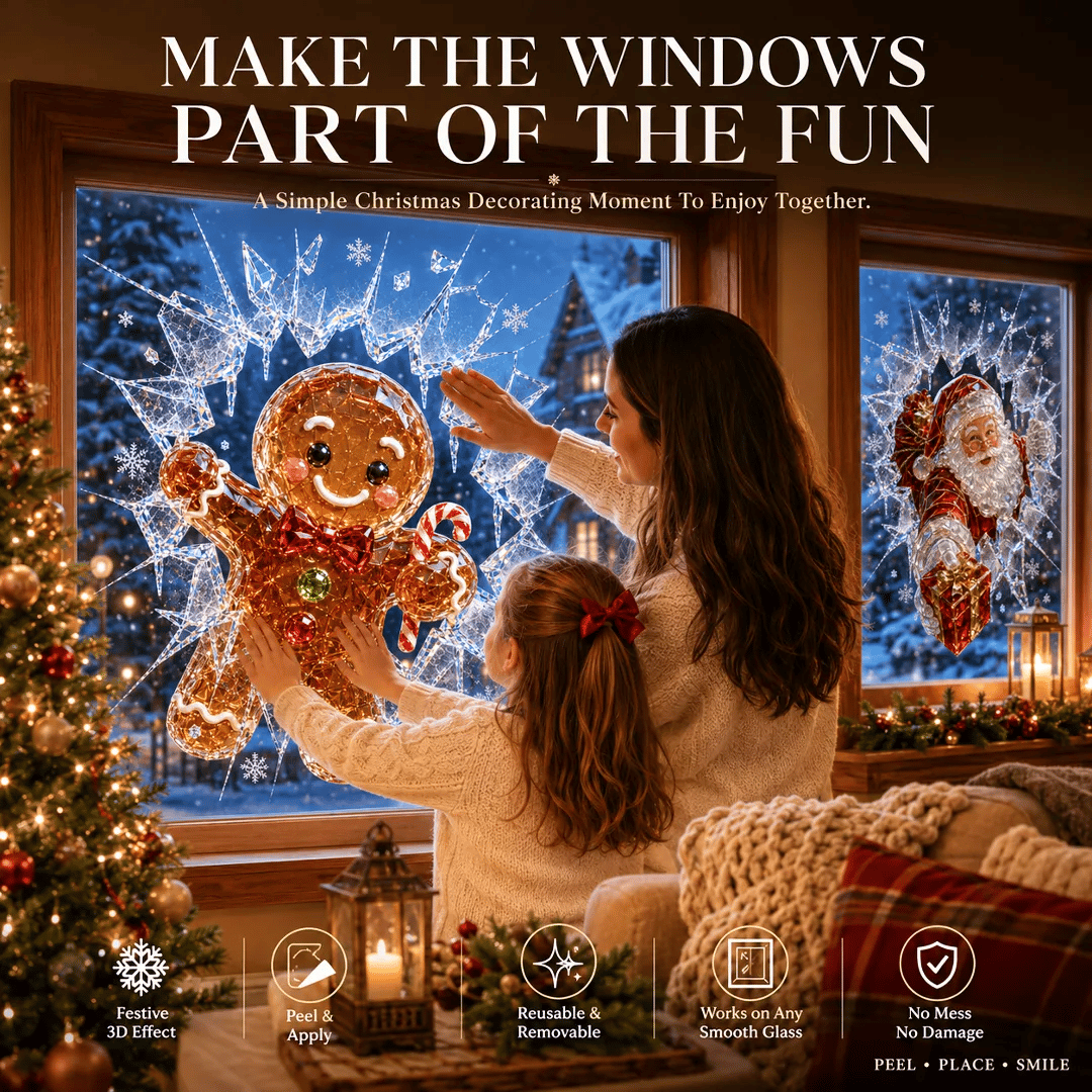 🔥SUPER-ANGEBOT: 49 % RABATT✨🎄Fensteraufkleber „Kristall-Einbruch“ zu Weihnachten – 3D-Fensterdeko mit Splitterglas-Optik